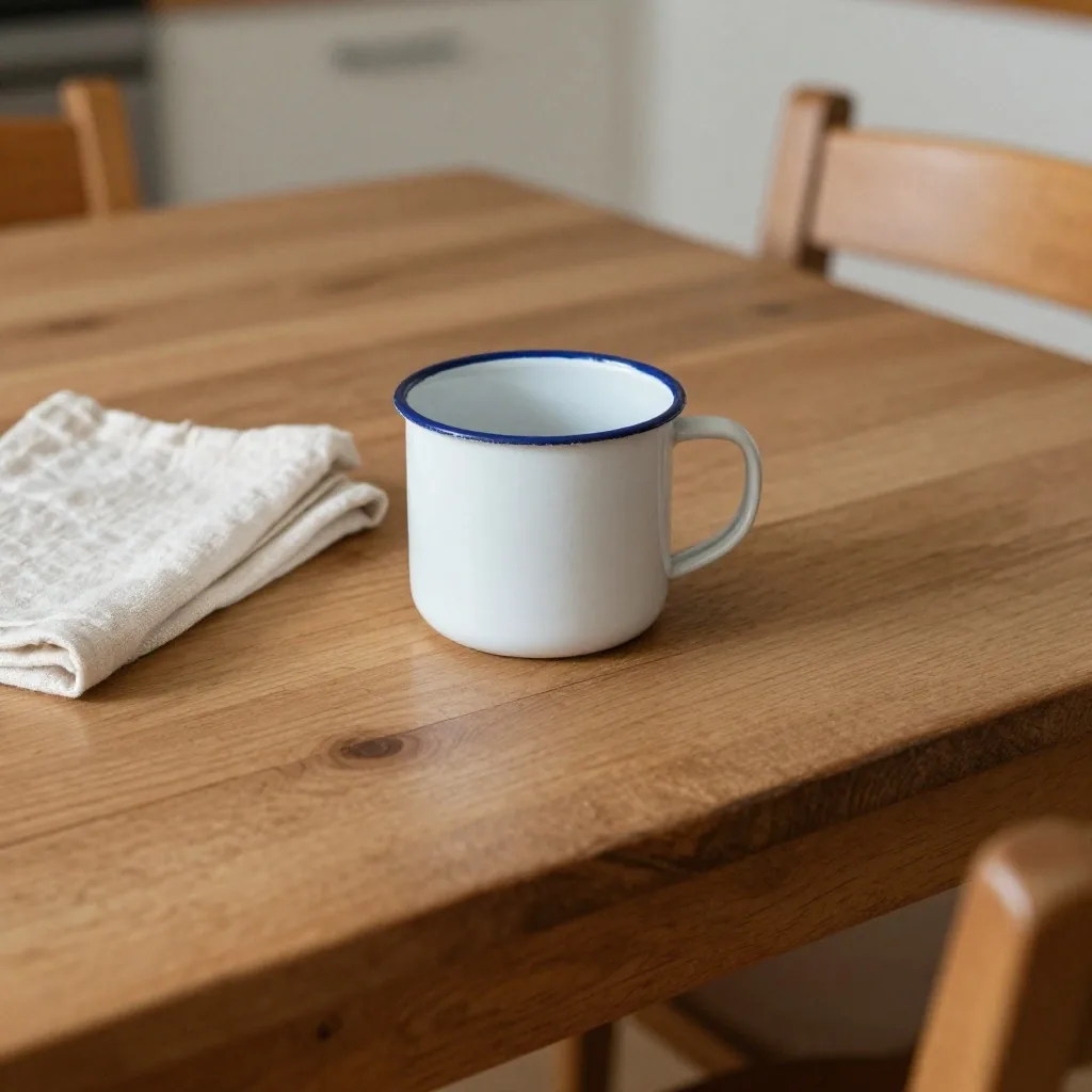 Ticket de compra marcado junto a taza enlozada