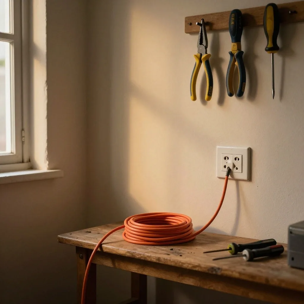 Manos de un electricista que repara un enchufe en un taller hogareño