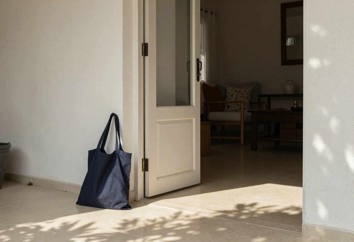 Interior doméstico en Buenos Aires con luz de persiana sobre la mesa